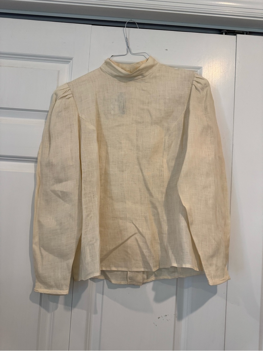 Vintage Cloak of Many Colors 100% Linen Blouse Size 12 Victorian Puff Sleeve